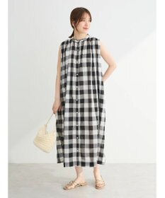 Green Parks インド綿 ギンガムチェックノースリーブワンピース