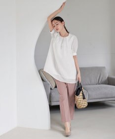 Tiaclasse 【洗える】シアーチェックパフスリーブチュニックブラウス