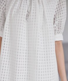 Tiaclasse 【洗える】シアーチェックパフスリーブチュニックブラウス