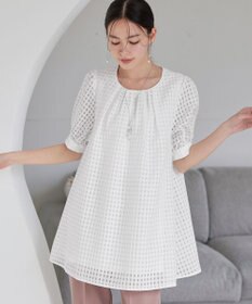 Tiaclasse 【洗える】シアーチェックパフスリーブチュニックブラウス