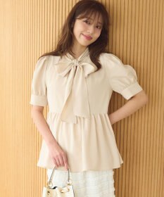 Feroux 【洗える】ペプラム ボウタイブラウス