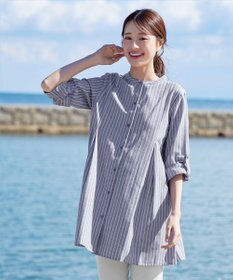 Tiaclasse 【新色追加・洗える】バンドカラーシャツチュニックブラウス
