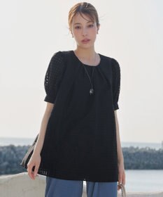 Tiaclasse 【洗える】シアーチェックパフスリーブチュニックブラウス