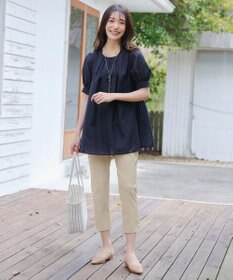 Tiaclasse 【洗える】シアーチェックパフスリーブチュニックブラウス