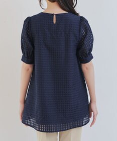 Tiaclasse 【洗える】シアーチェックパフスリーブチュニックブラウス