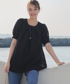 Tiaclasse 【洗える】シアーチェックパフスリーブチュニックブラウス