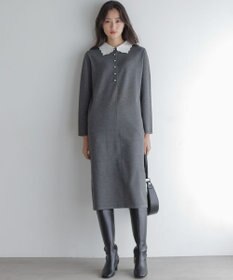 組曲 L レースライク襟付きニットワンピース