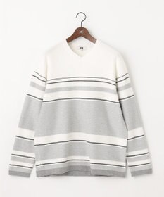 JOSEPH ABBOUD 【キングサイズ・滑らかな肌触り】パネルボーダーVネックニット