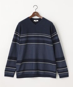 JOSEPH ABBOUD 【キングサイズ・滑らかな肌触り】パネルボーダーVネックニット