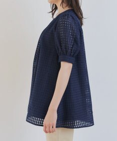 Tiaclasse 【洗える】シアーチェックパフスリーブチュニックブラウス