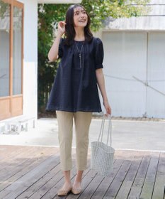 Tiaclasse 【洗える】シアーチェックパフスリーブチュニックブラウス