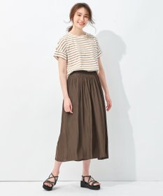 自由区 【洗える/UVケア】ボーダー タックデザインカットソー