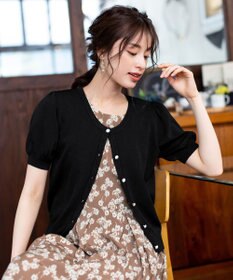 Tiaclasse L 【洗える】ひんやり心地良いパフ袖ニットカーディガン