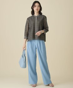 自由区 【セットアップ対応・楽チンキレイ見え】ソフトリネンダンガリーワイド パンツ