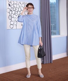 Tiaclasse 【新色追加・洗える】バンドカラーシャツチュニックブラウス