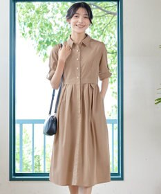 Tiaclasse L 【洗える】パール釦フレアシャツワンピース