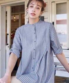 Tiaclasse 【新色追加・洗える】バンドカラーシャツチュニックブラウス