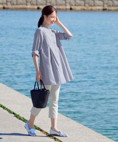 Tiaclasse 【新色追加・洗える】バンドカラーシャツチュニックブラウス