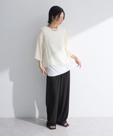 Green Parks 七分袖コットンメッシュラグラントップス