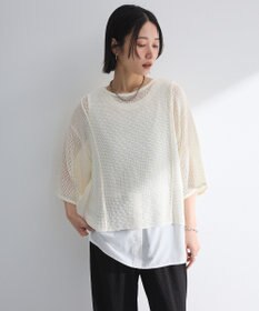 Green Parks 七分袖コットンメッシュラグラントップス