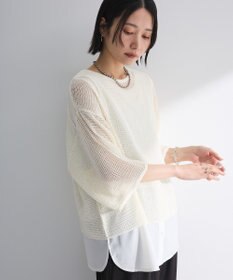 Green Parks 七分袖コットンメッシュラグラントップス