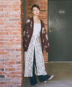 earth music&ecology フラワージャガードラメシャギーカーディガン