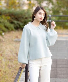 Tiaclasse 【洗える】衿付きパフ袖ニット