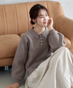 Tiaclasse L 【洗える】衿付きパフ袖ニット