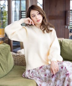 Tiaclasse 【洗える】衿付きパフ袖ニット