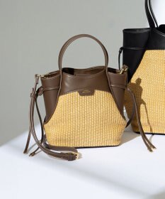 23区 【見上愛さん着用】ペーパーライクコンビ ショルダーバッグ (S) ブラウン×ベージュ