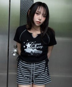 WEGO キーネックサイドレースアップちびT