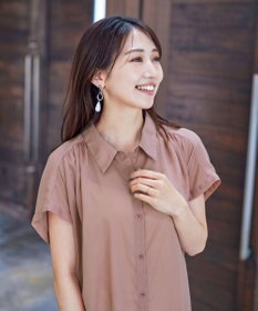 Tiaclasse L 【洗える】フレンチスリーブシャツチュニックブラウス