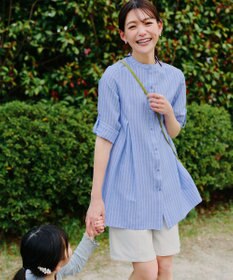 Tiaclasse 【新色追加・洗える】バンドカラーシャツチュニックブラウス