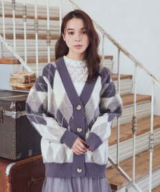 earth music&ecology ループ編みアーガイルカーディガン