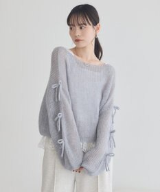 earth music&ecology サイドリボン透かしニットプルオーバー