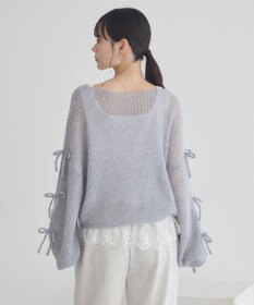 earth music&ecology サイドリボン透かしニットプルオーバー
