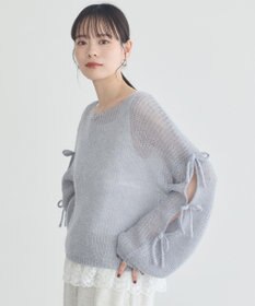 earth music&ecology サイドリボン透かしニットプルオーバー