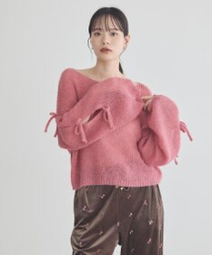 earth music&ecology サイドリボン透かしニットプルオーバー