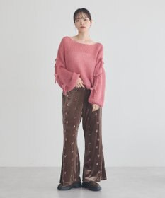 earth music&ecology サイドリボン透かしニットプルオーバー