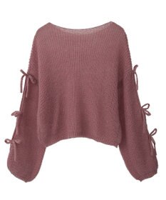 earth music&ecology サイドリボン透かしニットプルオーバー