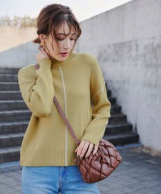 Tiaclasse 【洗える】配色切り替えニットトップス