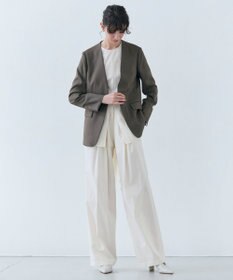 BEIGE， 【洗える】CAROLE / リネンライクノーカラーハーフ丈ジャケット