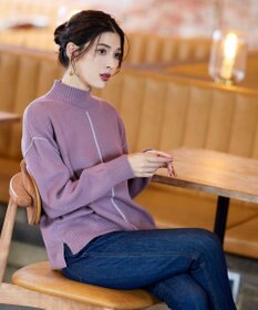 Tiaclasse 【洗える】配色切り替えニットトップス