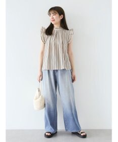 Green Parks ・ＥＬＥＮＣＡＲＥ　ＤＵＥ　ストライプフリルブラウス