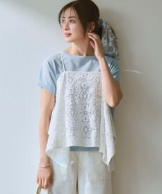 23区 ラッセルオーナメントレース キャミソール ブラウス ホワイト系