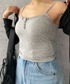 WEGO 【カップ付きインナー】パット付きフロントボタンレースキャミ