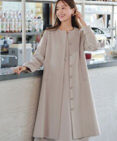 Tiaclasse 【ウール混】ノーカラーバックリボンウールコート