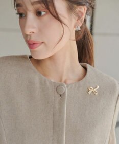 Tiaclasse 【ウール混】ノーカラーバックリボンウールコート