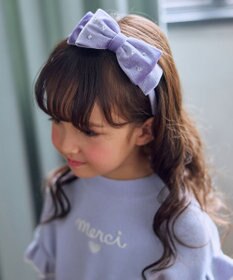 ANY KIDS ビジュー付き ベロアリボンカチューシャ ラベンダー
