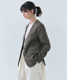 BEIGE， 【洗える】CAROLE / リネンライクノーカラーハーフ丈ジャケット